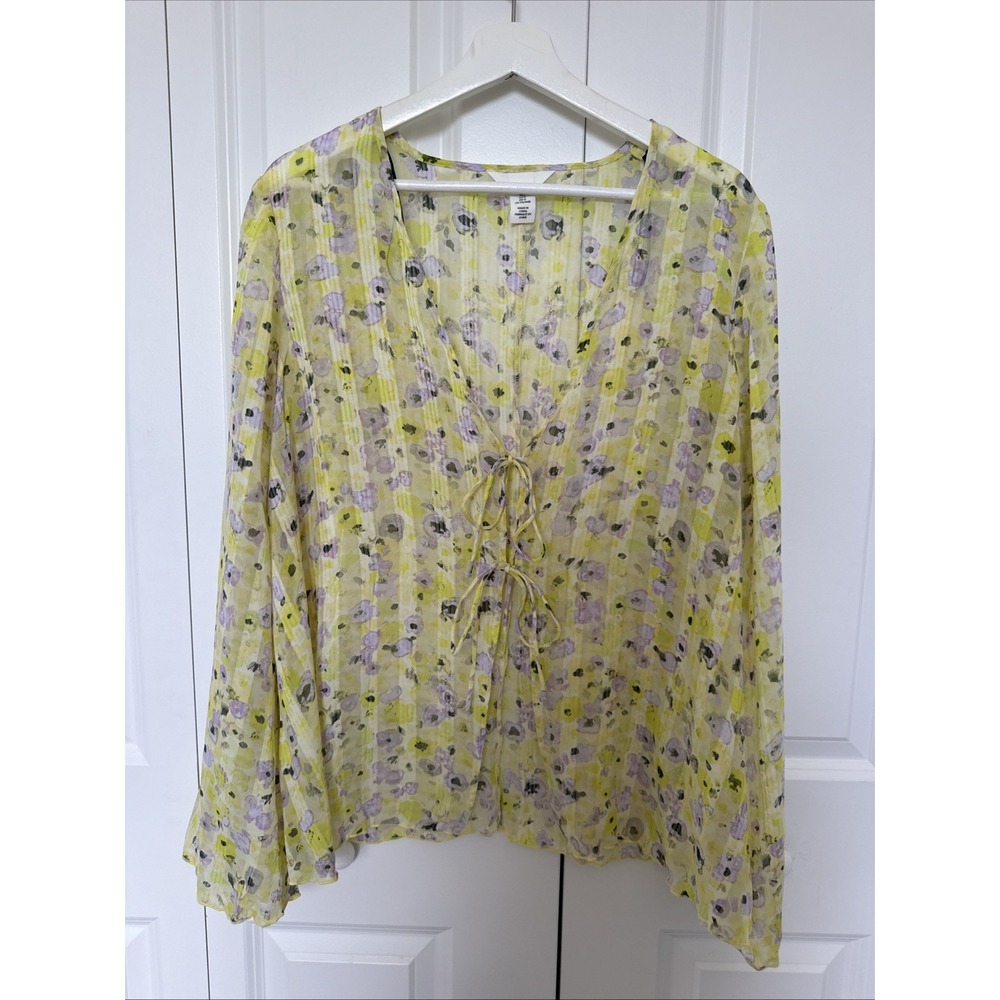 H&M Tie Front Floral Flowy Blouse Top Beach Coverup Summer Resort Y2K Romantic